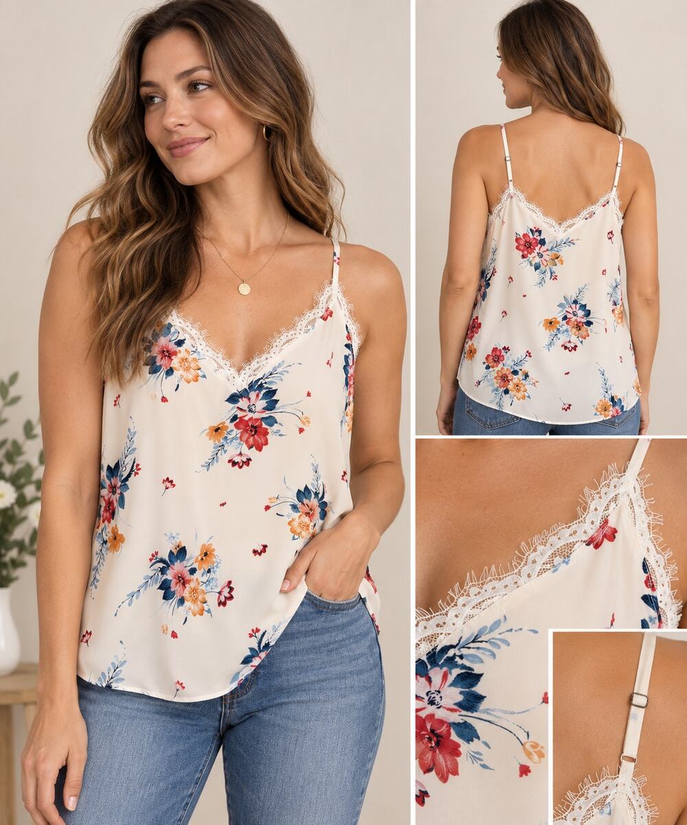 Nine Britton Susan Floral Lace Cami Tank Top Size L Ivory NWT Stitch Fix